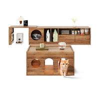 Seyakany Meuble TV Extensible + Table Basse,Ensemble de Meubles de Salon combinés, Meuble TV Rotatif Multifonctionnel,Espace de Repos pour Chat (sans Coussin pour Chat),Noyer(E-Noyer)