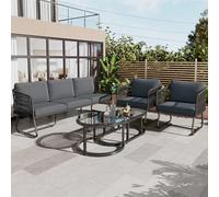 Seyakany Salon de Jardin Exterieur 5 Personnes,Salon de Jardin Pas Cher,Ensemble de Meubles en Corde,Structure en Fer galvanisé,Pieds réglables,y Compris Tous Les Coussins d'assise et de Dossier,Gris