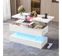 Seyakany Table Basse relevable 100 x 50 x 51,5 cm avec Ports USB-C et USB de Charge, Table de Salon multifonctionnelle avec LED, Table de canapé réglable en Hauteur avec Espace de Rangement, Blanche