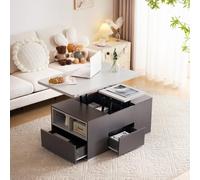 Seyakany Table Basse relevable multifonctionnelle,avec tiroirs,Le Plateau Peut être Ouvert pour Former 2 Tables,Grande capacité,Table Basse Salon Moderne (Gris)