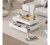 Seyakany Table Basse, Surface Brillante, avec Bande Lumineuse LED, Quatre tiroirs à l'avant et à l'arrière, Grand Espace de Rangement