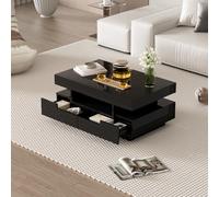 Seyakany Table Basse, Surface Brillante, avec Bande Lumineuse LED, Quatre tiroirs à l'avant et à l'arrière, Grand Espace de Rangement