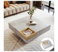 Seyakany Table Basse Table d'appoint avec boîte de Rangement Amovible, Gris béton et Couleur Bois, Table Basse Salon, Meuble Salon, Table gigogne, 72x72x30 cm