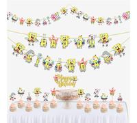 Seyal Accessoires de fête d'anniversaire sur le thème Bob l'éponge - Ensemble de décoration complet - Décoration de fête personnalisable - Parfait pour les thèmes de célébration amusants