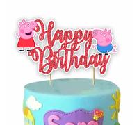 Seyal Pepa Pig Décoration de gâteau d'anniversaire personnalisée pour décoration de fête - Nom et âge personnalisés - Fournitures de décoration de célébration à paillettes