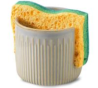 Seyatoo Porte-éponge en céramique pour évier de cuisine, égouttoir à vaisselle pour éponge à récurer, organiseur compact d'évier de ferme, gris vintage