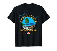 Seychelles Océan Indien Palmier Plage Drapeau Île Souvenir T-Shirt