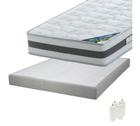 SEYCHELLES - Pack Matelas 140x190 + Sommier Tapissier Démontable 2x20 Lattes Lin + Pieds Blancs 15cm - Altobuy