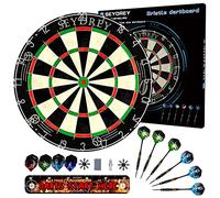 Seydrey Cible de fléchettes en liège avec flèches Officielles en Acier, Jeu de 6 fléchettes en métal, 12 ailettes, numéro Rotatif