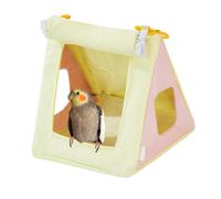 SEYIMTU Four Seasons Nid de perroquet à suspendre toutes saisons avec tissu imperméable, cachette ventilée pour perruches et conures, montage dans une cage et gain de place (jaune, standard)