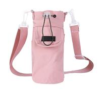 SEYIMTU Sac pour bouteille d'eau en nylon haute densité - Sac à bandoulière avec sangle, couvre-gobelet multifonction et grande poche avant pour camping, randonnée et aventures en plein air (rose)