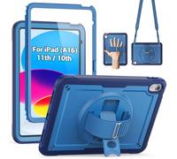 SEYMAC Coque intégrale antichoc pour iPad (A16) 11e/10e génération 2025/2022 (11"/10,9"), avec protecteur d'écran, support rotatif à 360° et dragonne, bleu