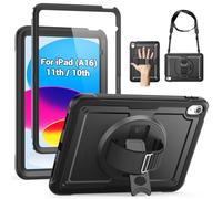 SEYMAC Coque intégrale antichoc pour iPad (A16) 11e/10e génération 2025/2022 (11"/10,9"), avec protecteur d'écran, support rotatif et dragonne, noir