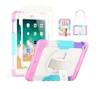 SEYMAC Coque pour Enfants pour iPad 6e/5e génération 9,7", Coque de Protection intégrale résistante aux Chocs avec Protecteur d'écran, Support Rotatif, Main/bandoulière pour iPad Air 2/Pro 9,7, Rose