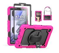 SEYMAC Coque pour Galaxy Tab A7 Lite 8,7" 2021 SM-T220/T225, étui de protection robuste avec protecteur d'écran [dragonne/support] bandoulière pour Samsung Tab A7 Lite 2021 20,7" Noir/Rose