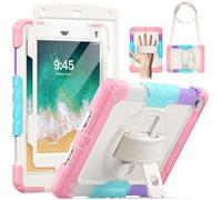 SEYMAC Coque pour iPad 6/5ème Génération 2018/2017, iPad Air 2, Étui pour iPad Pro 9.7,Protection Antichoc Complet avec Support Pivotant à 360°,Coque iPad 6ème Génération, Camo Rose