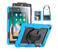 SEYMAC Coque pour iPad 6e/5e génération 9,7 Pouces pour Enfants, Coque de Protection intégrale résistante aux Chocs avec Protecteur d'écran, Support/Main/bandoulière pour iPad Air 2/Pro 9,7, Bleu