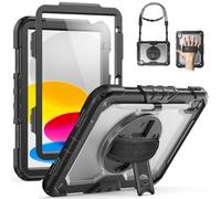 SEYMAC Coque pour iPad (A16) 11ème/10ème génération 2025/2022 11/10.9 Pouces, Étui Antichoc avec Protection D'écran, Support Rotatif à 360°, Porte-Crayon, Bandoulière, Transparent/Noir
