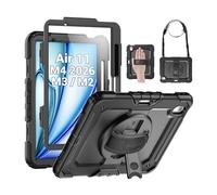 SEYMAC Coque pour iPad Air 11" M2 (2024), Coque de Protection résistante aux Chocs avec Protecteur d'écran, Support Rotatif à 360°, dragonne/bandoulière et Porte-Stylo pour iPad Air 11 2024, Noir