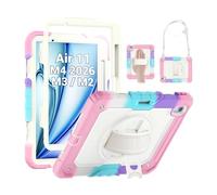SEYMAC Coque pour iPad Air 11" M2 (2024), Coque de Protection résistante aux Chocs avec Protecteur d'écran, Support Rotatif à 360°, dragonne/bandoulière et Porte-Stylo pour iPad Air 11 2024, Rose