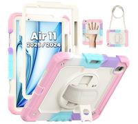SEYMAC Coque pour iPad Air 11 Pouces 2025/2024 M3/M2, Coque pour iPad Air 7/6, Étui Antichoc avec Protecteur d'écran, Support Rotatif à 360° et Dragonne, Bandoulière, avec Porte-Stylo, Rose