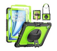 SEYMAC Coque pour iPad Air 13" M2 (2024), Coque de Protection résistante aux Chocs avec Protecteur d'écran, Support Rotatif à 360°, dragonne/bandoulière et Porte-Stylo pour iPad Air 13 2024, Vert