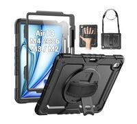 SEYMAC Coque pour iPad Air 13" M2 (2024), Coque de Protection résistante aux Chocs avec Protecteur d'écran, Support Rotatif à 360°, dragonne/bandoulière et Porte-Stylo pour iPad Air 13 2024, Noir