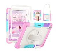 SEYMAC Coque pour iPad Air 13" M2 (2024), Coque de Protection résistante aux Chocs avec Protecteur d'écran, Support Rotatif, dragonne/bandoulière et Porte-Stylo pour iPad Air 13" 2024, Rose coloré