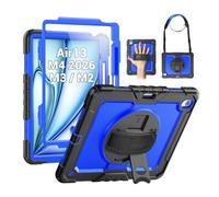 SEYMAC Coque pour iPad Air 13" M2 (2024), Coque de Protection résistante aux Chocs avec Protecteur d'écran, Support Rotatif à 360°, dragonne/bandoulière et Porte-Stylo pour iPad Air 13 2024, Bleu