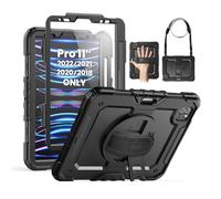 SEYMAC Coque pour iPad Pro 11 4e/3e/2e/1ère génération (2022/2021/2020/2018), Coque de Protection intégrale Antichoc avec Protecteur d'écran, Support Rotatif à 360° et dragonne, Noir