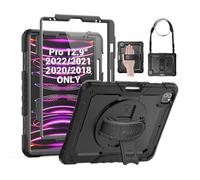 SEYMAC Coque pour iPad Pro 12.9 2022/2021/2020/2018, Coque de Protection résistante aux Chocs avec Protecteur d'écran, Support Rotatif à 360°, poignée/bandoulière, Prend en Charge Le Chargement du