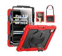 SEYMAC Coque pour iPad Pro 13" 2024 M4 (7ème génération), Coque de Protection résistante aux Chocs avec Protecteur d'écran, Support Rotatif à 360°, dragonne/bandoulière et Porte-Stylo, Rouge
