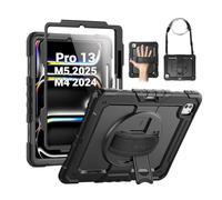 SEYMAC Coque pour iPad Pro 13" M4 (2024), Coque de Protection résistante aux Chocs avec Protecteur d'écran, Support Rotatif à 360°, dragonne/bandoulière et Porte-Stylo pour iPad Pro 13 2024, Noir