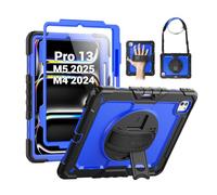 SEYMAC Coque pour iPad Pro 13" M4 2024, Coque de Protection résistante aux Chocs avec Protecteur d'écran, Support Rotatif à 360°, dragonne/bandoulière et Porte-Stylo, Bleu