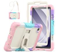 SEYMAC Coque pour Samsung Galaxy Tab A11/A9 8.7 Pouces 2025/2023, Antichoc Tab A11 Étui avec Protecteur d'écran/Support Pliable/Bandoulière, Coque pour Galaxy Tab A11 SM-X130/SM-X133/SM-X135, Rose