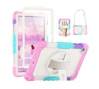SEYMAC Coque pour Samsung Galaxy Tab A9+/A9 Plus 11" 2023 (SM-X210/X216/X218), Coque de Protection Antichoc Robuste avec Protecteur d'écran, Support Rotatif, dragonne/bandoulière pour Tab A9+, Rose