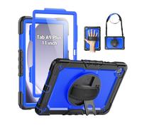 SEYMAC Coque pour Samsung Galaxy Tab A9+/ A9 Plus 11" 2023 (SM-X210/X216/X218), Coque de Protection résistante aux Chocs avec Protecteur d'écran, Support Rotatif, dragonne/bandoulière et Porte-Stylo