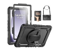 SEYMAC Coque pour Samsung Galaxy Tab A9+ Plus 11" 2023 (SM-X210/X216/X218), coque de protection résistante aux chocs avec protecteur d'écran, support rotatif, dragonne/bandoulière et porte-stylo, noir