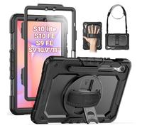 SEYMAC Coque pour Samsung Galaxy Tab S10 Lite/S10 FE/S9 FE/S9 5G (10,9''/11"), Coque de Protection résistante aux Chocs avec Protecteur d'écran, Support Rotatif, dragonne et Porte-Stylo, Noir
