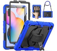 SEYMAC Coque pour Samsung Galaxy Tab S6 Lite 10,4 Pouces 2022/2020, Etui résistant aux Chocs avec Pied et dragonne pivotants à 360°, [Bandoulière et Protection d'écran intégrée] pour Tab S6 lite, Bleu