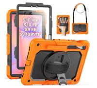 SEYMAC Coque pour Samsung Galaxy Tab S9 FE 2023, Coque de Protection résistante aux Chocs avec Protecteur d'écran, Support Rotatif, dragonne et Porte-Stylo pour Galaxy Tab S9 FE 10,9"/S9 11", Orange