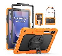 SEYMAC Coque pour Samsung Galaxy Tab S9 FE+ Plus/Tab S9+ Plus 12,4" 5G 2023, Coque de Protection résistante aux Chocs avec Protecteur d'écran, Support, dragonne/bandoulière et Porte-Stylo, Orange