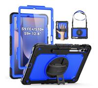SEYMAC Coque pour Samsung Galaxy Tab S9 FE+ Plus/Tab S9+ Plus 12,4 pouces 2023, coque de protection résistante aux chocs avec protecteur d'écran, support, dragonne/bandoulière et porte-stylo, bleu