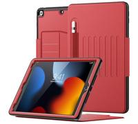 SEYMAC Étui iPad 10,2 pouces 2019 Housse iPad 7e génération (A2197 / A2198 / A2200), Housse de support multi-angle antichoc mince avec fentes pour cartes, Porte-stylet, Étui super protecteur de veille / veille automatique pour iPad 7, Rouge