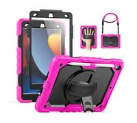 SEYMAC Étui pour iPad 9e/8e/7e génération 10,2" 2021/2020/2019, Coque de Protection intégrale résistante aux Chocs avec Protection d'écran, Support Rotatif, poignée/bandoulière pour iPad 10.2, Rose