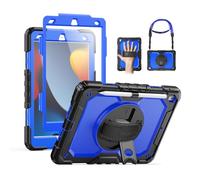 SEYMAC Étui pour iPad 9e génération pour enfants iPad 10.2 2021, coque de protection intégrale contre les chocs avec protecteur d'écran, dragonne rotative, support pour iPad 10,2" 9e/8e/7e génération, noir/bleu