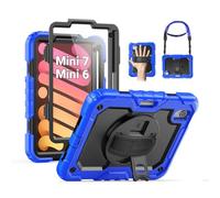 SEYMAC Étui pour iPad mini 7{^>e<^} génération (A17 Pro) 2024/Mini 6ème génération 8,3", coque de protection intégrale antichoc avec protecteur d'écran, support rotatif à 360°, dragonne/bandoulière
