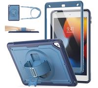 SEYMAC stock Coque pour iPad 9ème/8ème/7ème Génération 10,2'' 2021/2020/2019, Antidérapant Givré/Antichoc, avec [Support/Dragonne Rotatif à 360°] Protecteur D'écran & Porte-Stylet, Bleu Foncé