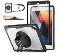 SEYMAC stock Coque pour iPad 9ème/8ème/7ème Génération 10,2'' 2021/2020/2019, Antidérapant Givré/Antichoc, avec [Support/Dragonne Rotatif à 360°] Protecteur D'écran & Porte-Stylet, Transparent/Noir