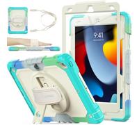 SEYMAC stock Coque pour iPad 9eme/8eme/7eme Generation 10,2'' 2021/2020/2019, Coque Antichoc avec Protecteur D'écran [Béquille/Dragonne Rotative à 360 Degrés] & Porte-Crayon (Camo+Bleu Ciel)